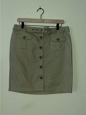 Khaki Button-Front Utility Skirt